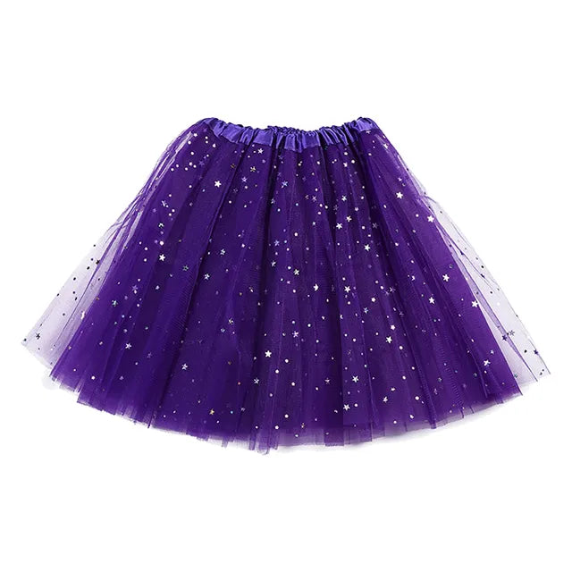 Women's Tutu Skirt Muti Colors Mini Short Skirt For Women Star Sequined Mesh Skirts Elastic Ballet Dancewear Fairy Tulle Skirt