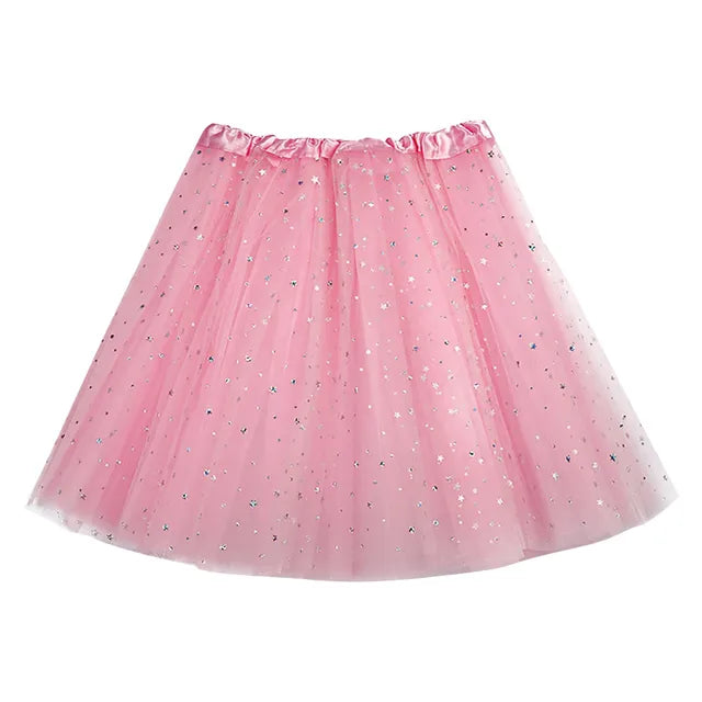 Women's Tutu Skirt Muti Colors Mini Short Skirt For Women Star Sequined Mesh Skirts Elastic Ballet Dancewear Fairy Tulle Skirt