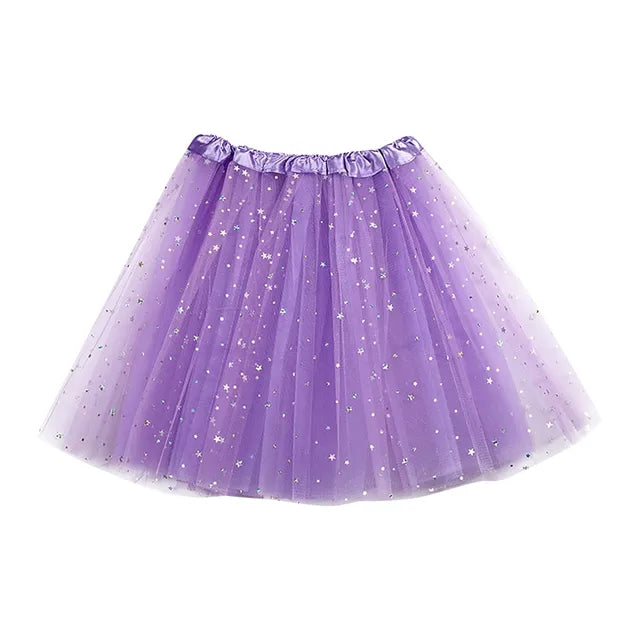Women's Tutu Skirt Muti Colors Mini Short Skirt For Women Star Sequined Mesh Skirts Elastic Ballet Dancewear Fairy Tulle Skirt