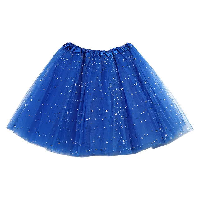 Women's Tutu Skirt Muti Colors Mini Short Skirt For Women Star Sequined Mesh Skirts Elastic Ballet Dancewear Fairy Tulle Skirt