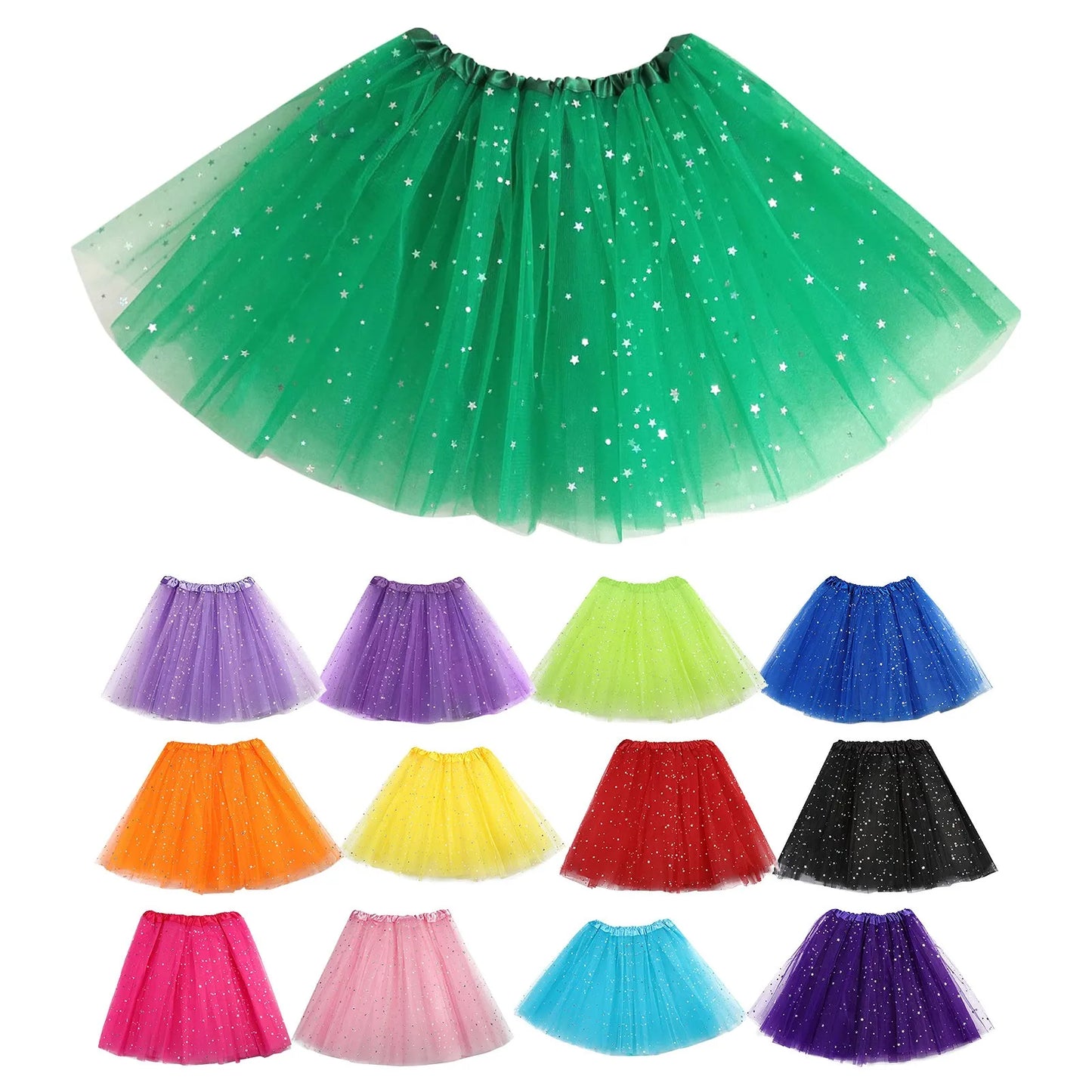 Women's Tutu Skirt Muti Colors Mini Short Skirt For Women Star Sequined Mesh Skirts Elastic Ballet Dancewear Fairy Tulle Skirt