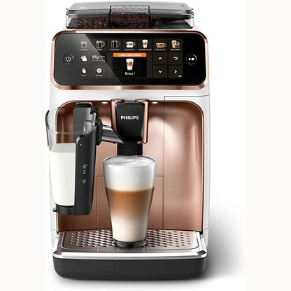 Fully automatic coffee machine 5400 Series EP5443/70 - LatteGo milk system, 12 coffee specialties, 4 user profiles - white/rose gold