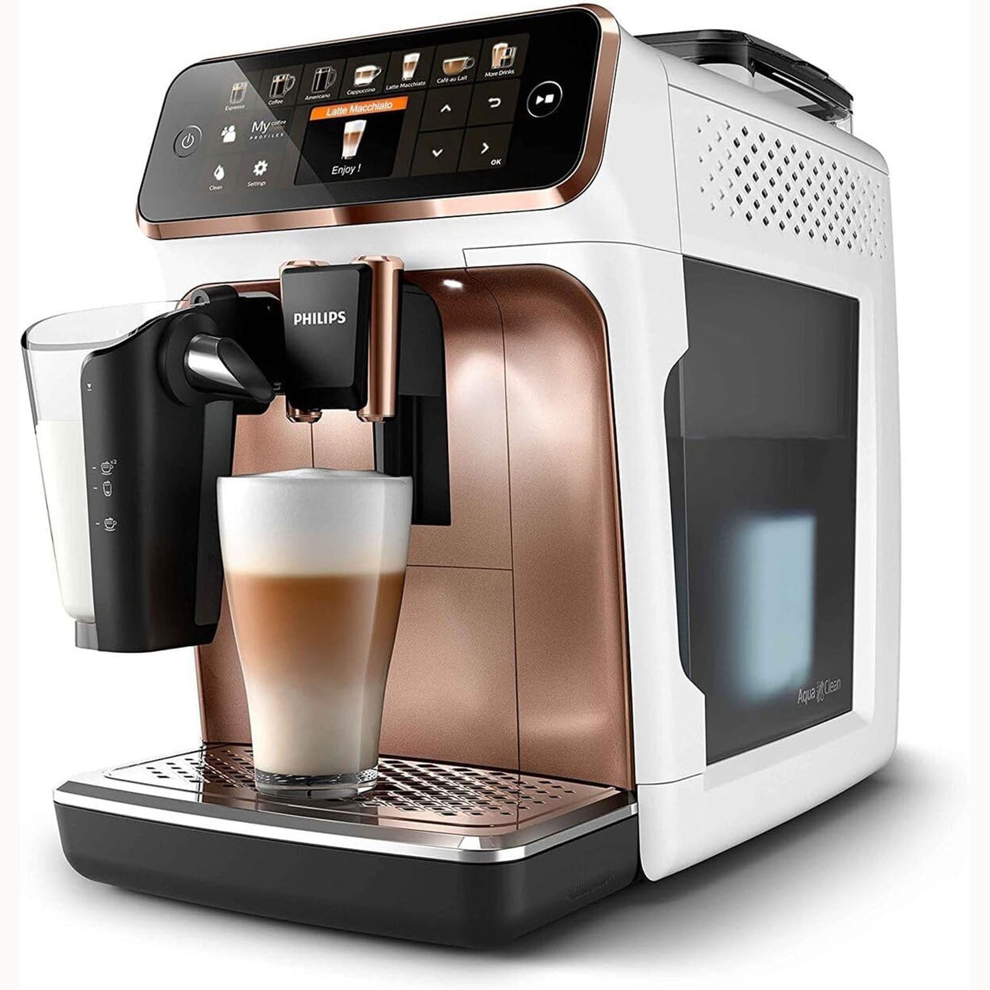 Fully automatic coffee machine 5400 Series EP5443/70 - LatteGo milk system, 12 coffee specialties, 4 user profiles - white/rose gold