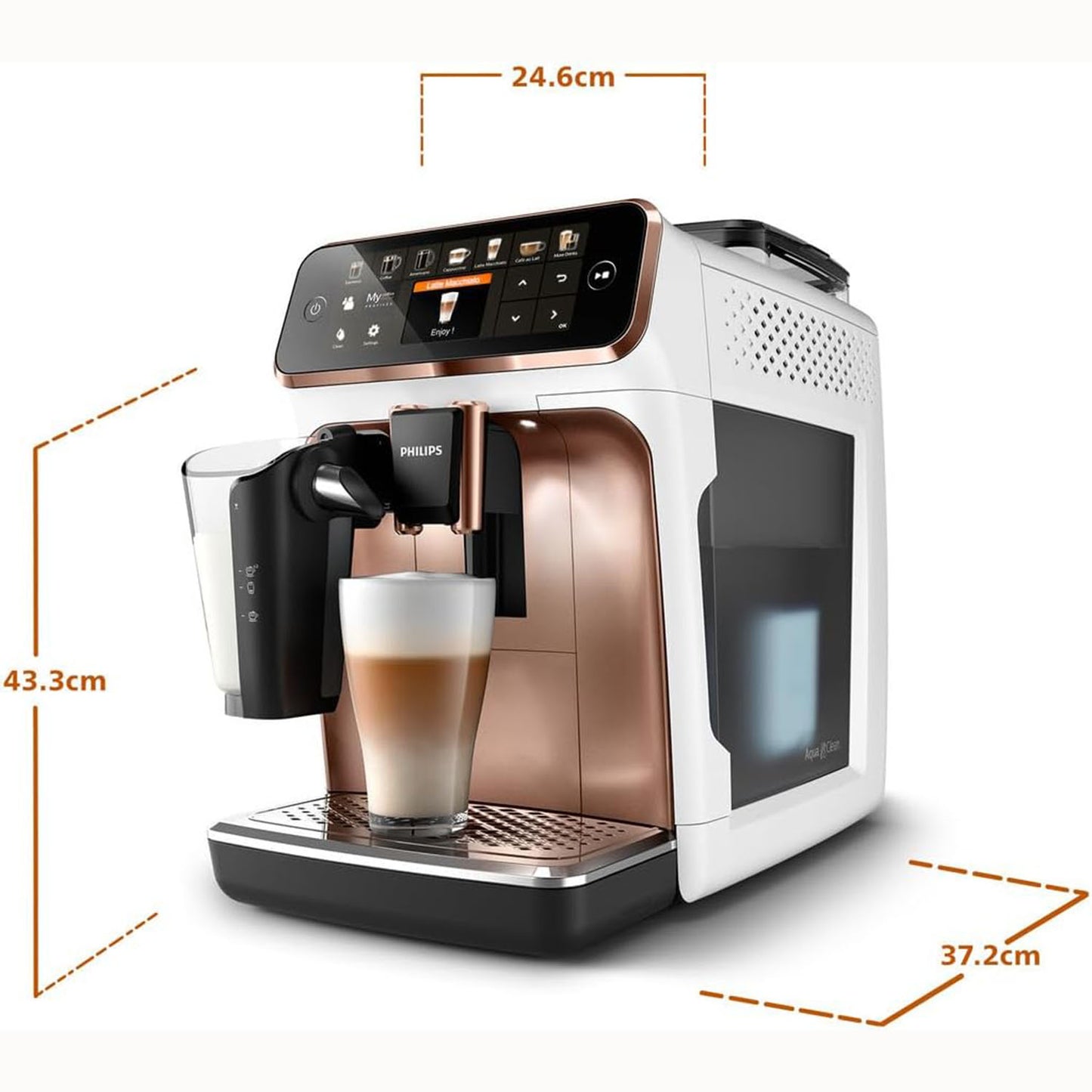 Fully automatic coffee machine 5400 Series EP5443/70 - LatteGo milk system, 12 coffee specialties, 4 user profiles - white/rose gold